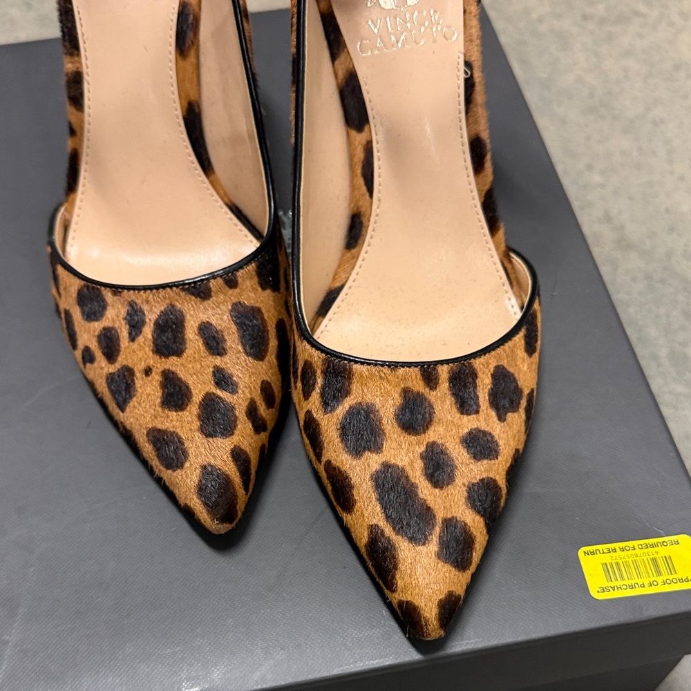 Vince Camuto Leopard Print Pointed Toe Slingback Heels - Brown & Black - Picture 4 of 6